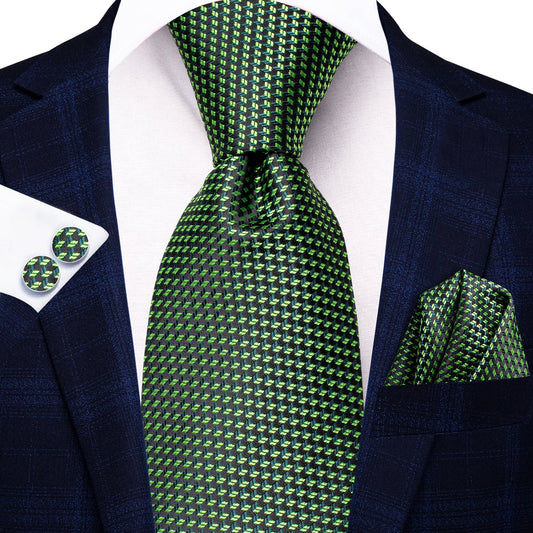 Green Tiny Circle Tie, Pocket Square and Cufflinks