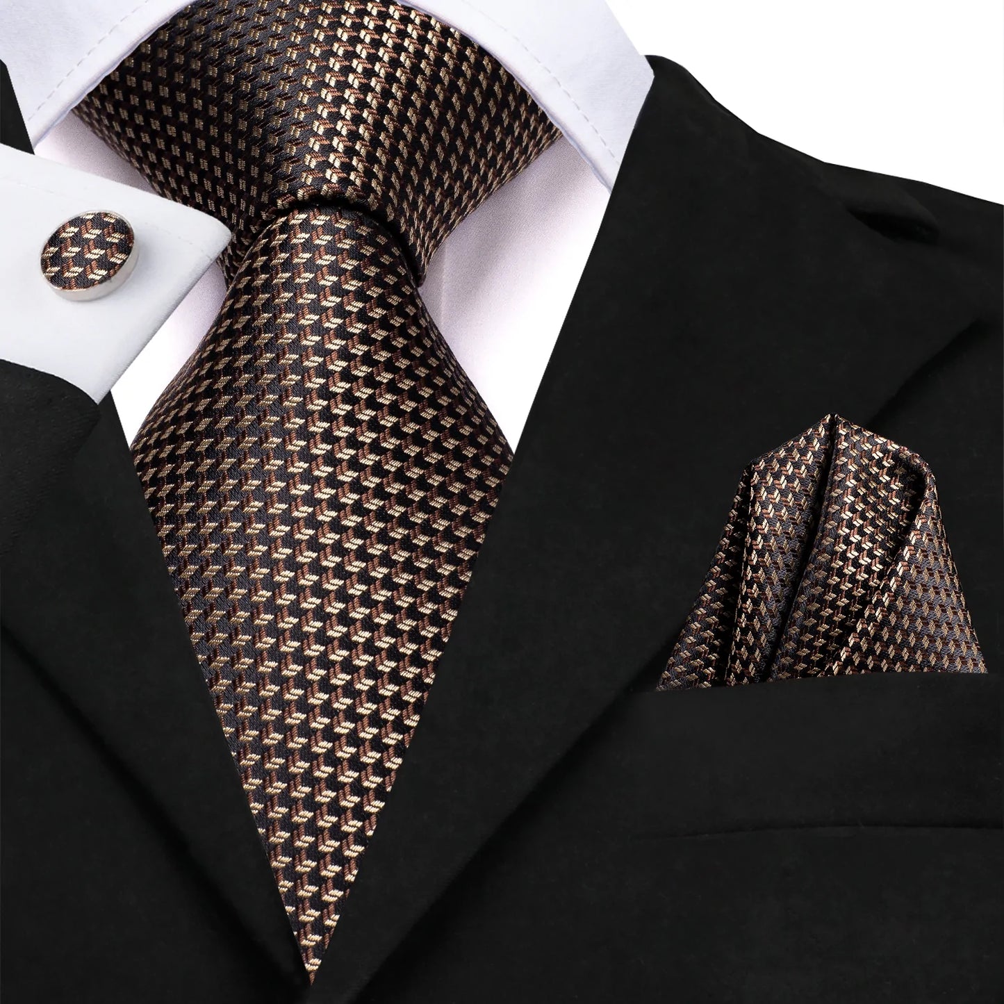 Chocolate Bubble Tie, Pocket Square and Cufflinks