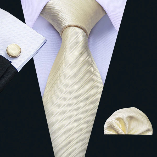 Creamy Stripes Silk Tie Set