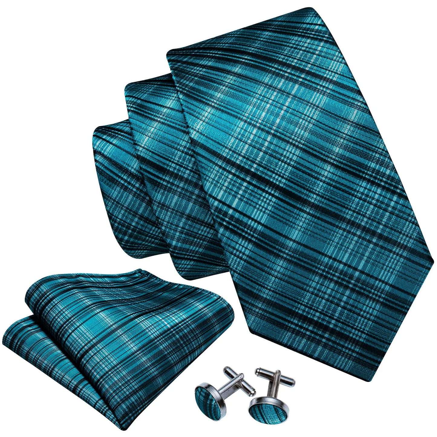 Turquoise Plaid Silk Tie Set