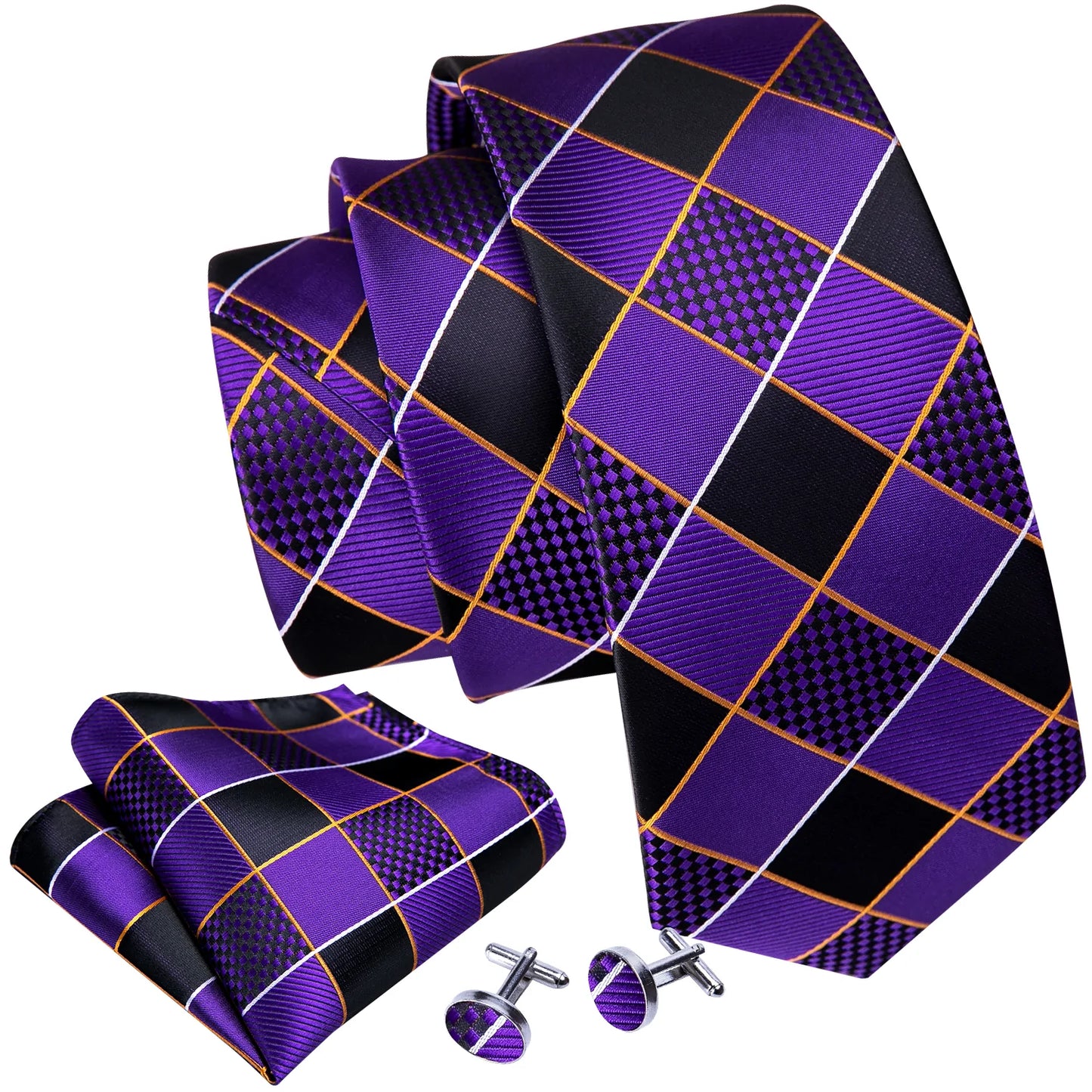 Luxury Purple Checkered Silk Tie Set