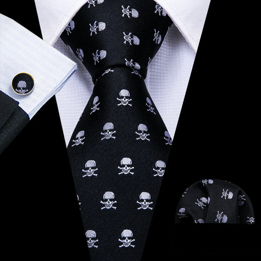 White Skull In Black Tie Set - Masculine Clothes