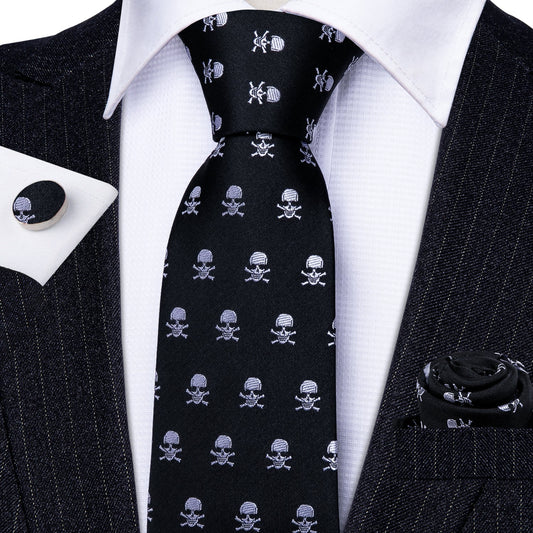 White Skull In Black Tie Set - Masculine Clothes