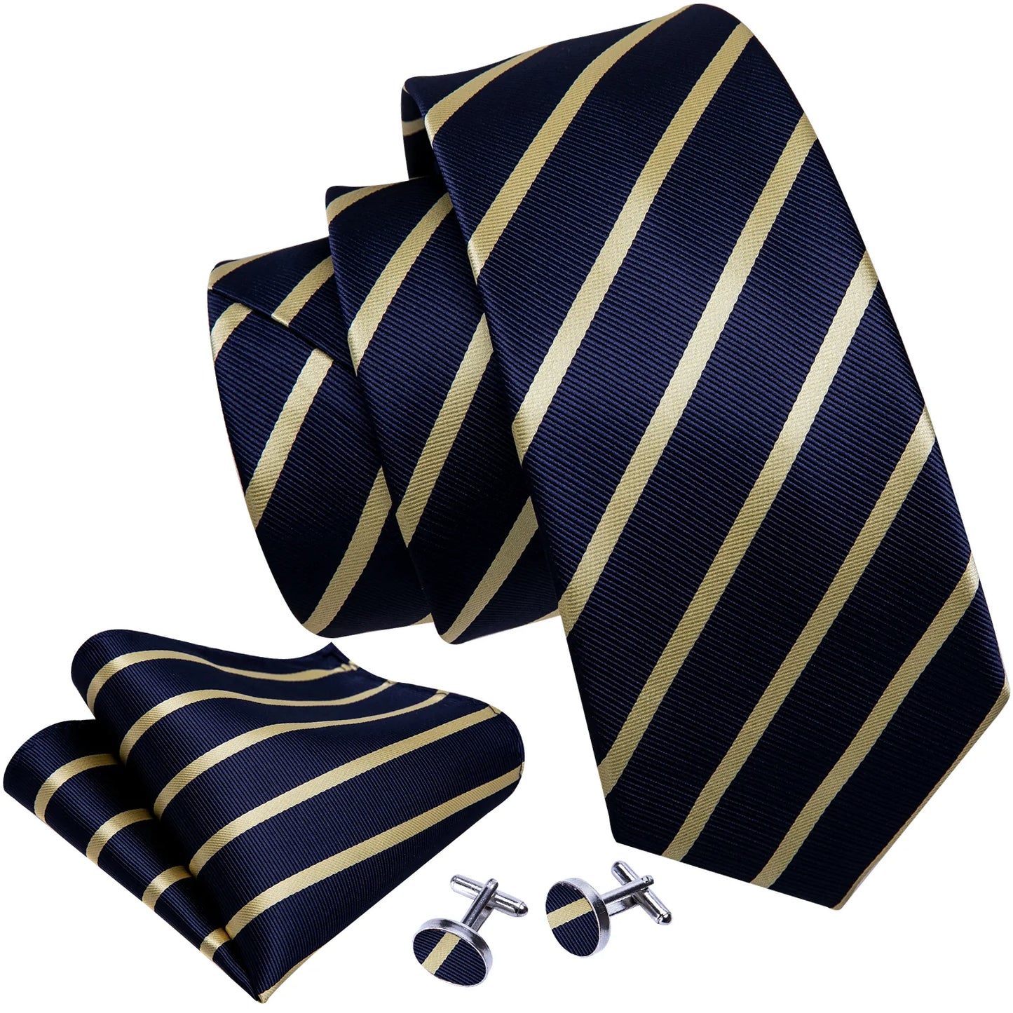 Yellow Lines In Dark Blue Tie Set