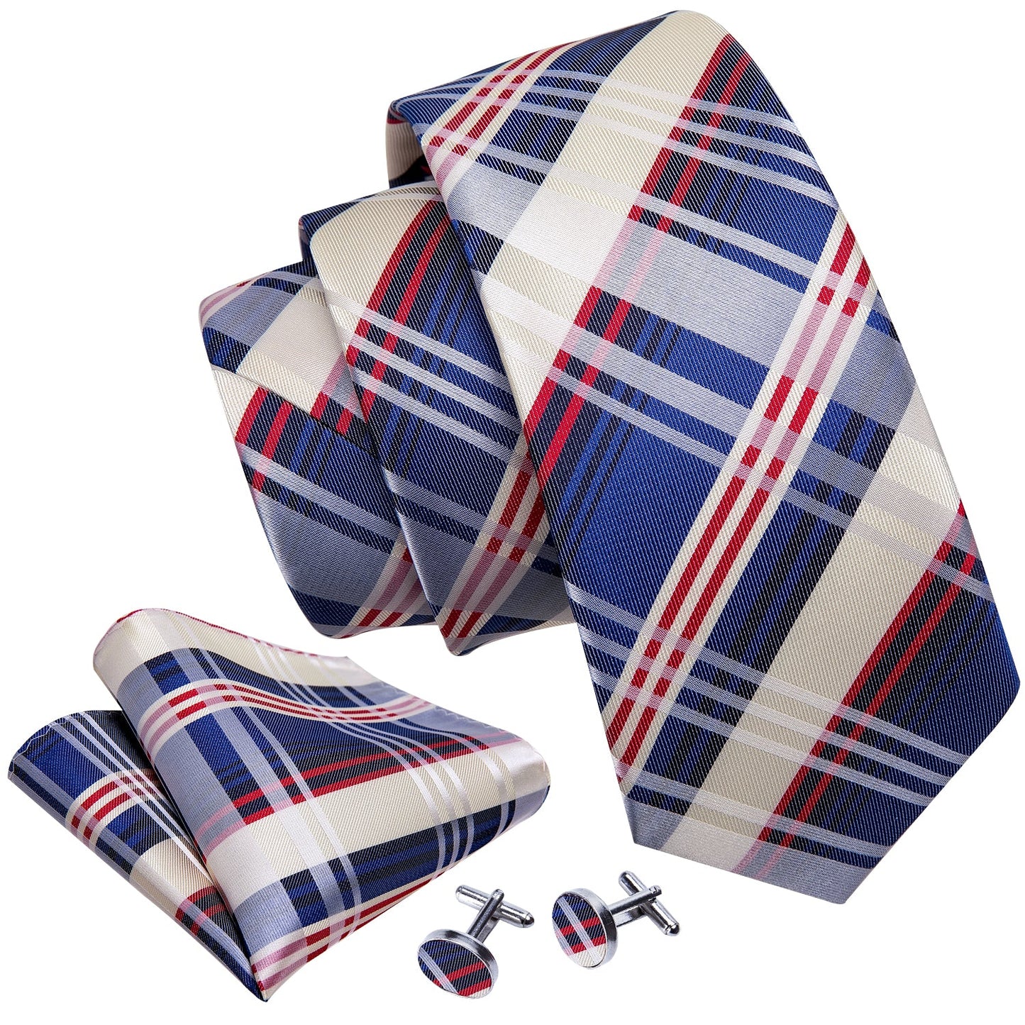 Champagne Checkered with Blue and Red Tie Set