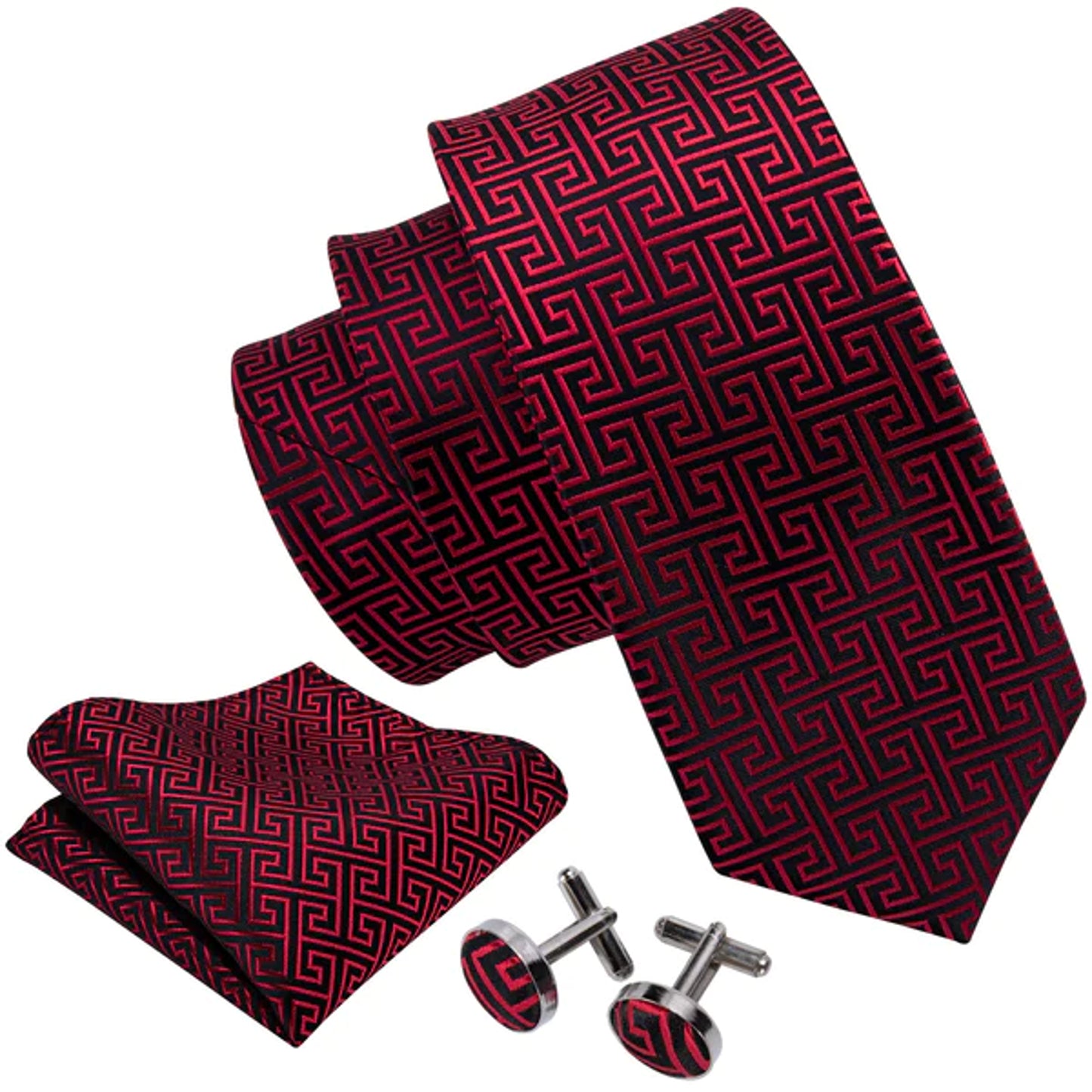 Red Labyrinth Maze Silk Tie Set