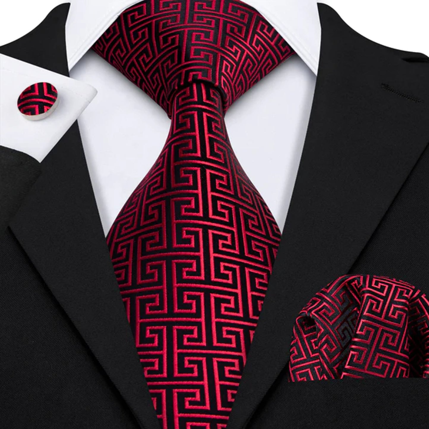 Red Labyrinth Maze Silk Tie Set