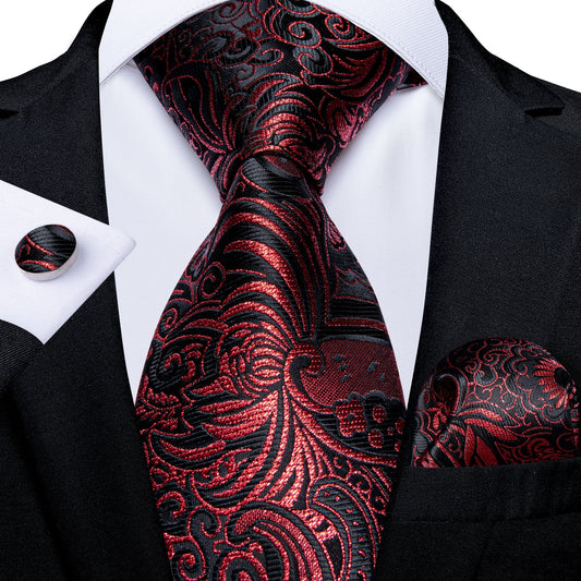 Sparkling Red Floral Silk Tie Set