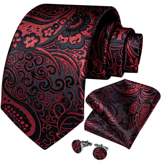 Sparkling Red Floral Silk Tie Set