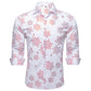 Red Snowflakes In White Silk Long Sleeves Shirt - Masculine Clothes