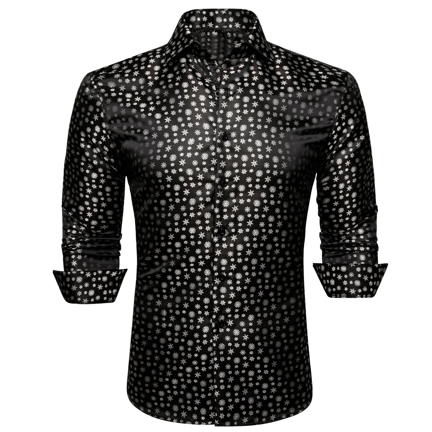 Snowflakes In Black Silk Shirt