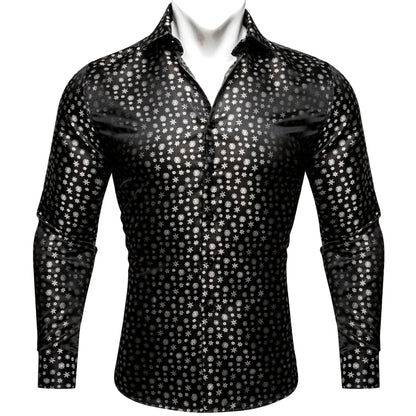 Snowflakes In Black Silk Shirt