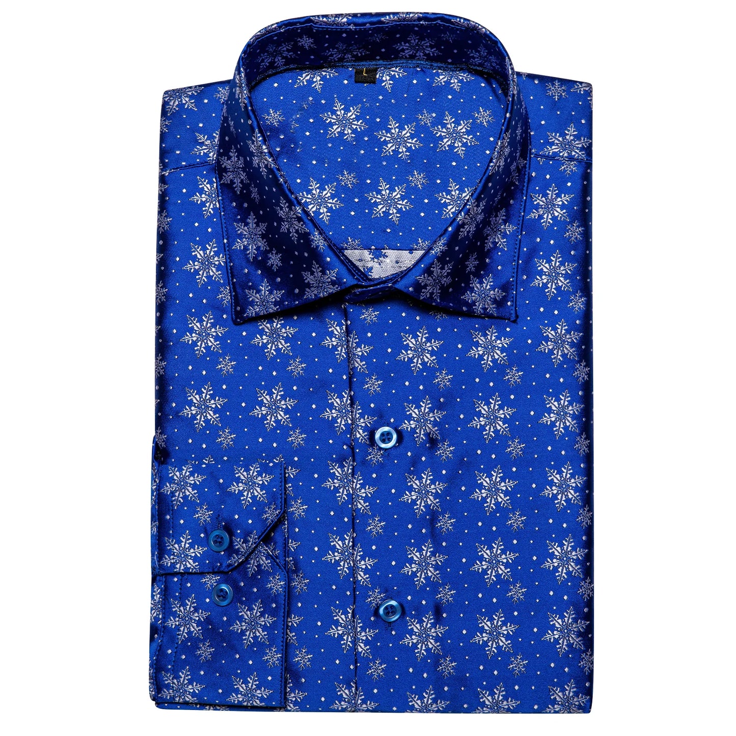 Snowflakes In Blue Silk Shirt