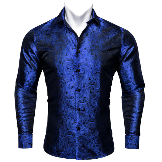 Luxury Blue Floral Silk Shirt