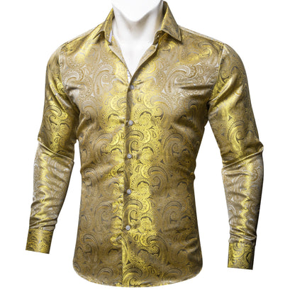 Luxury Yellow Floral Silk Shirt