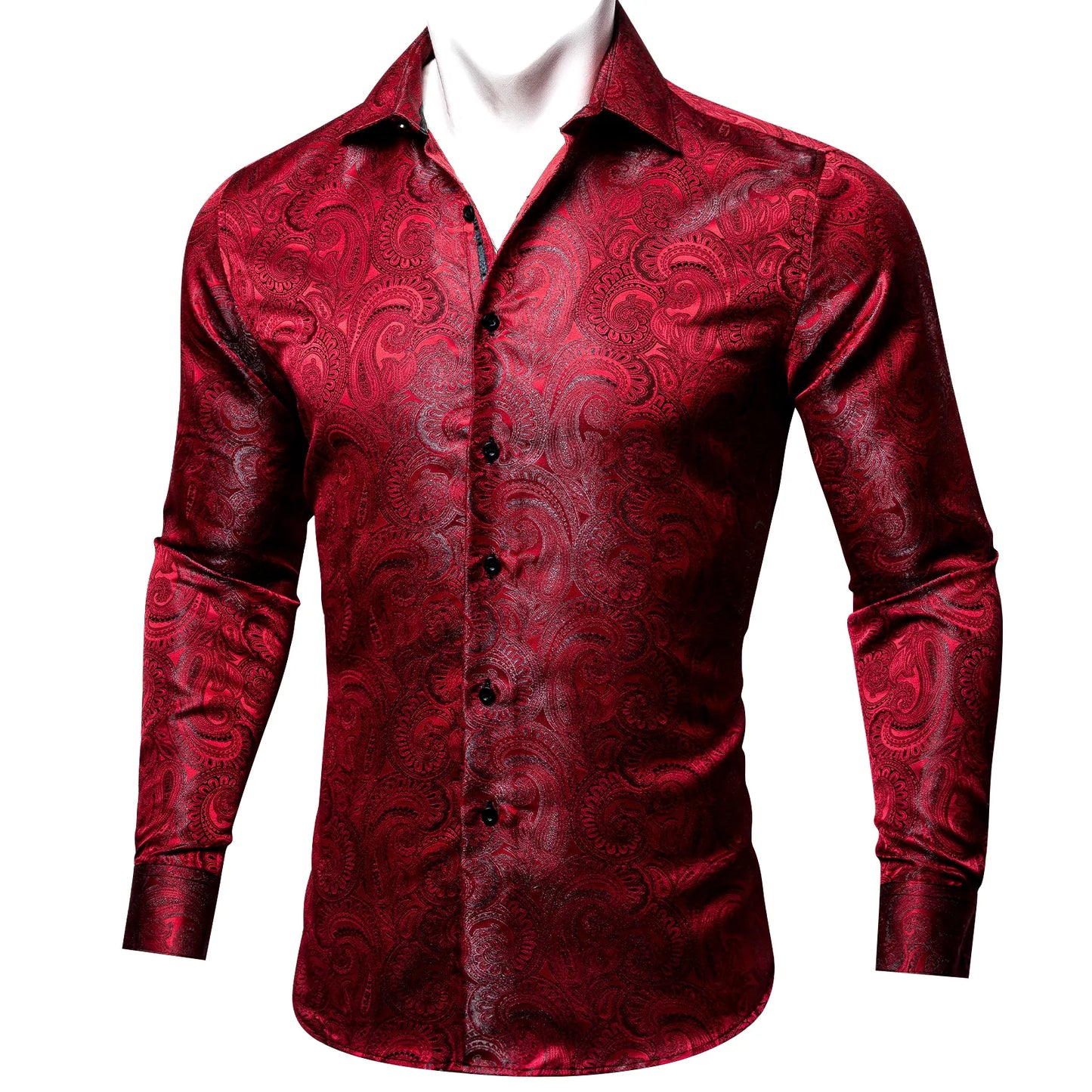 Luxury Red Floral Silk Shirt