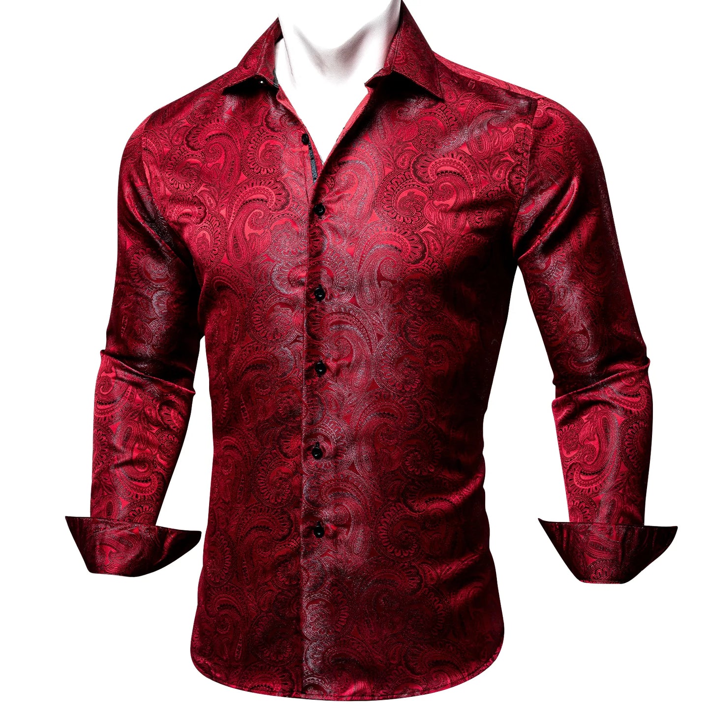 Luxury Red Floral Silk Shirt