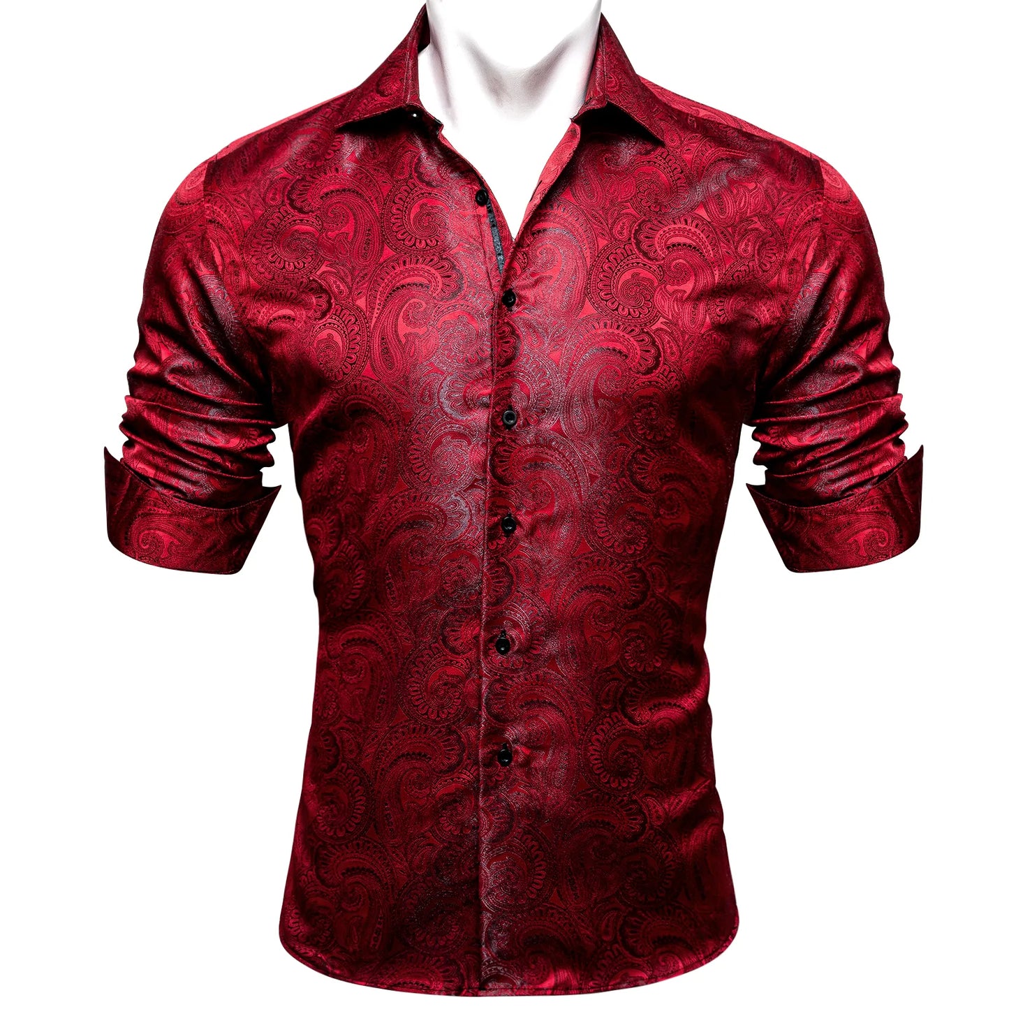 Luxury Red Floral Silk Shirt