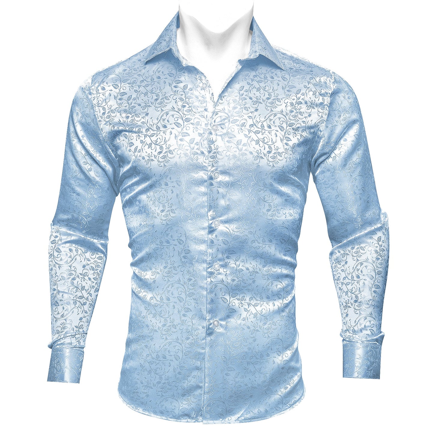 Sky Blue Tiny Leaves Silk Shirt