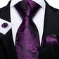 Purple Floral In Black Silk Tie Set - Masculine Clothes
