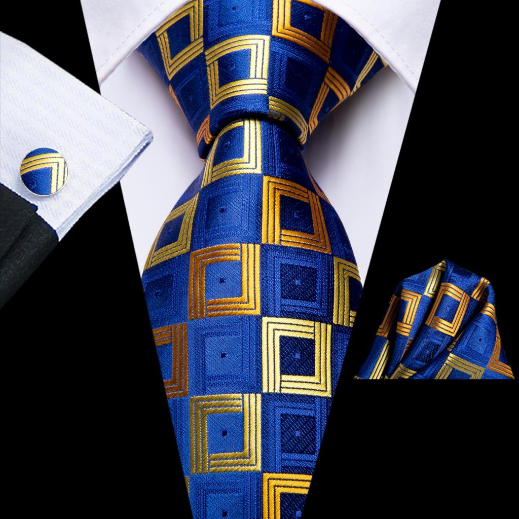 Gold Windows Tie Set in Blue