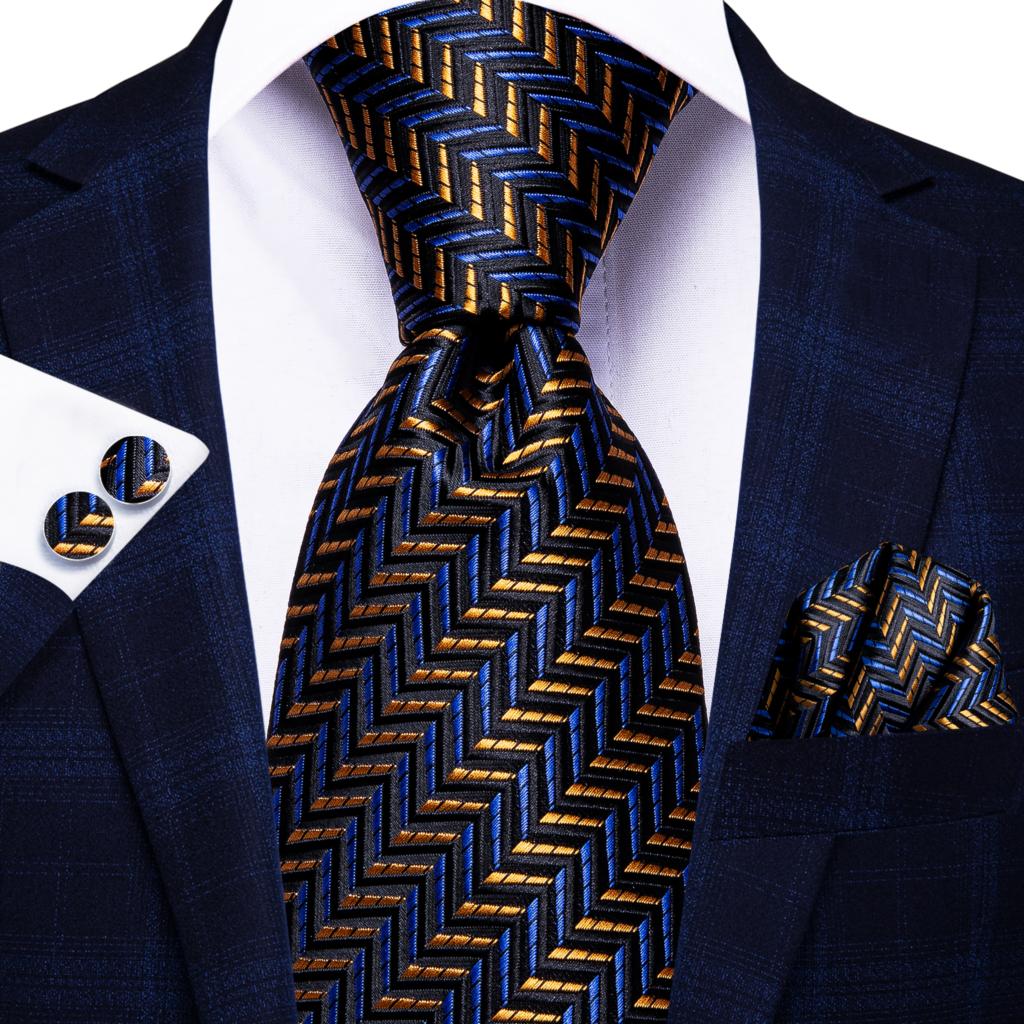 Blue and Gold Stripes Silk Tie Set