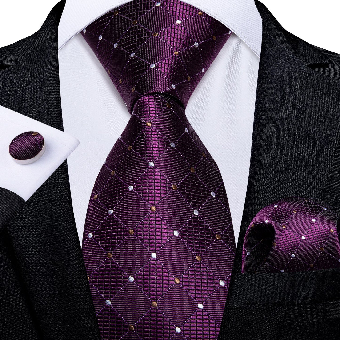 Polka dots In Purple Silk Tie Set