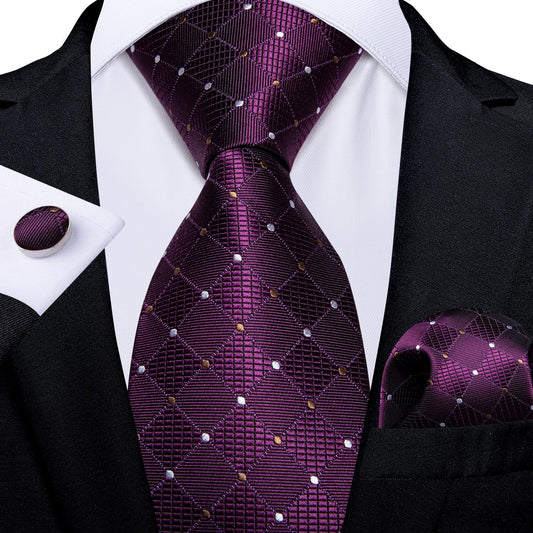 Polka dots In Purple Silk Tie Set