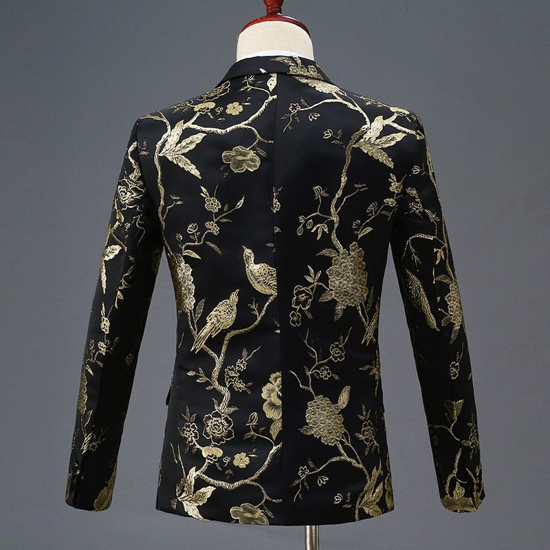 Gold, Blue, Red and Green Leaves Tuxedo Jacket