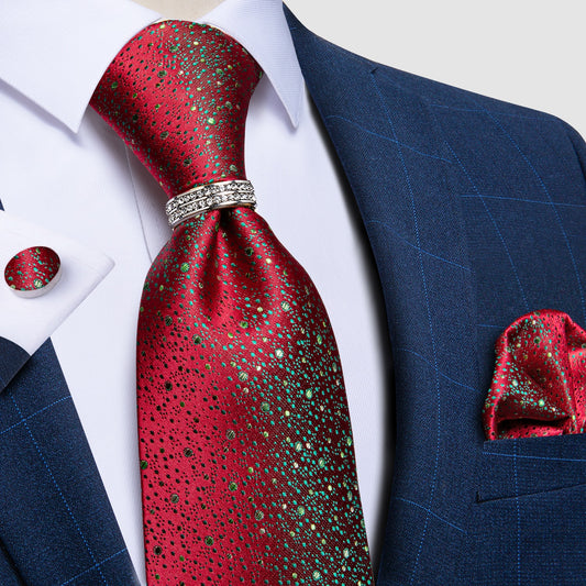 Sparkling Red Silk Tie, Pocket Square and Cufflinks