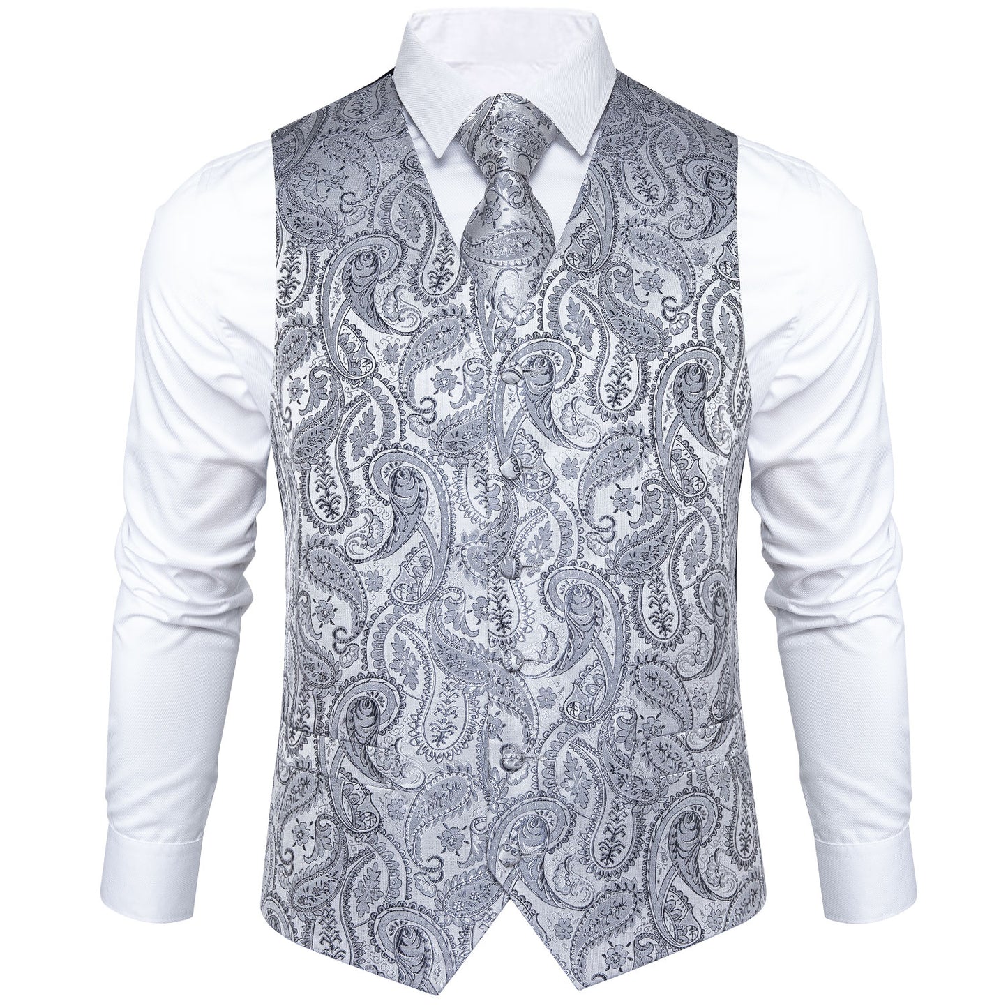 Silver Paisley Vest Set with Tie Ring