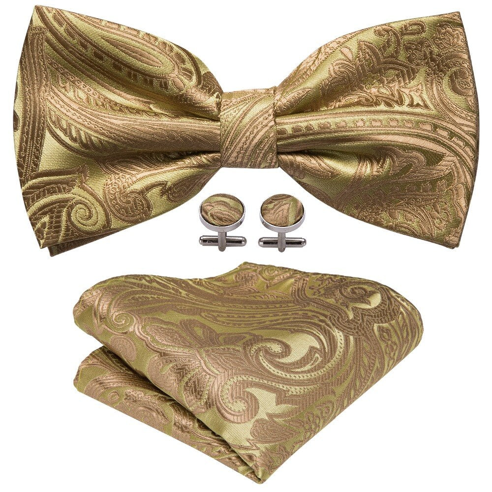 Gold Floral Silk Vest Set with Bowtie