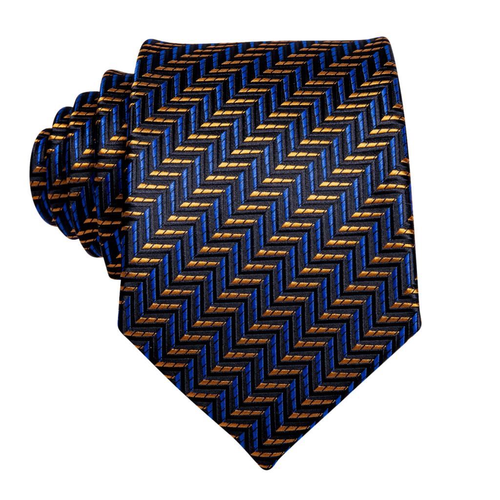 Blue and Gold Stripes Silk Tie Set