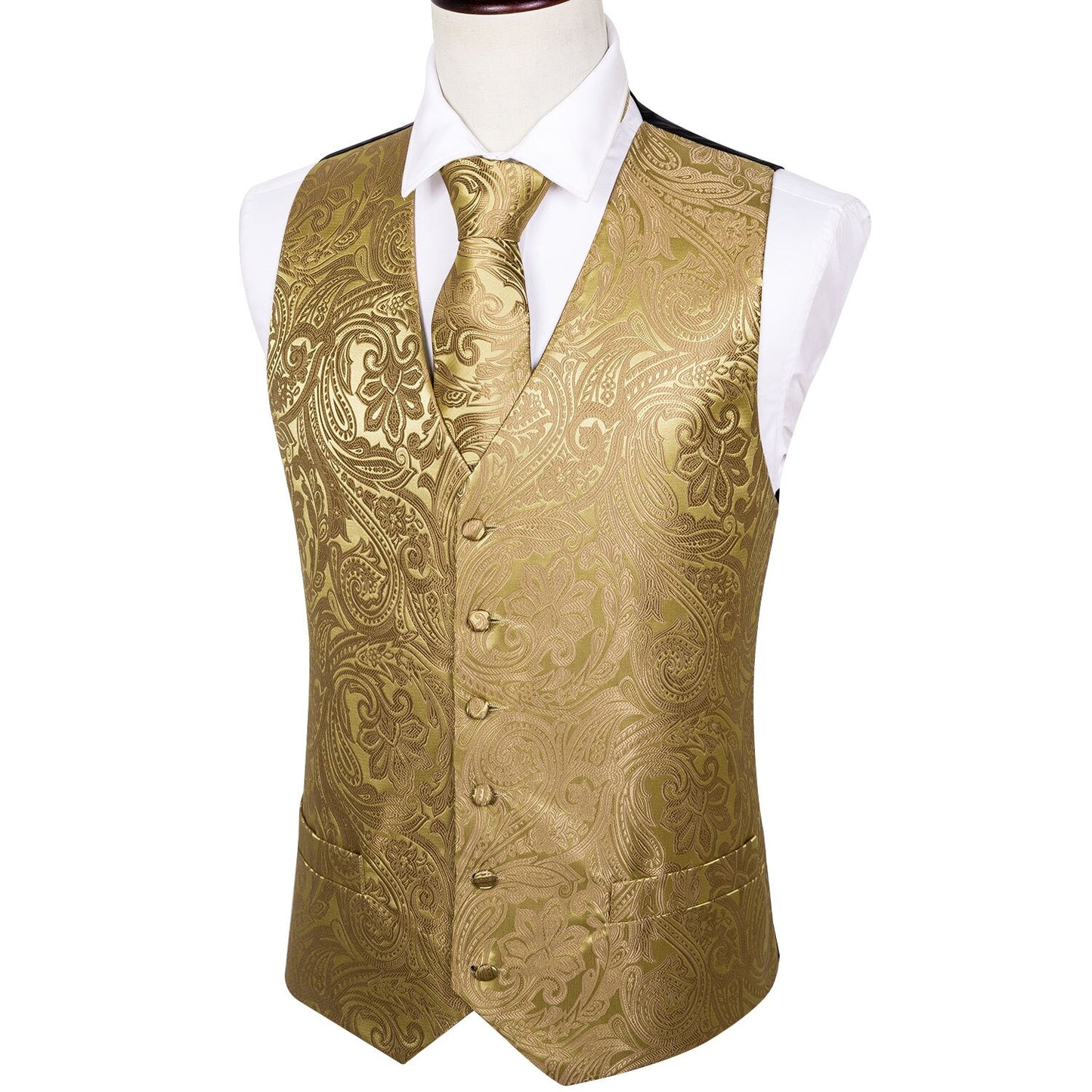 Gold Floral Silk Vest Set