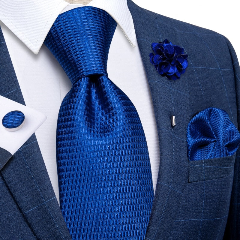 Blue Skin Snake Tie Set with Brooch