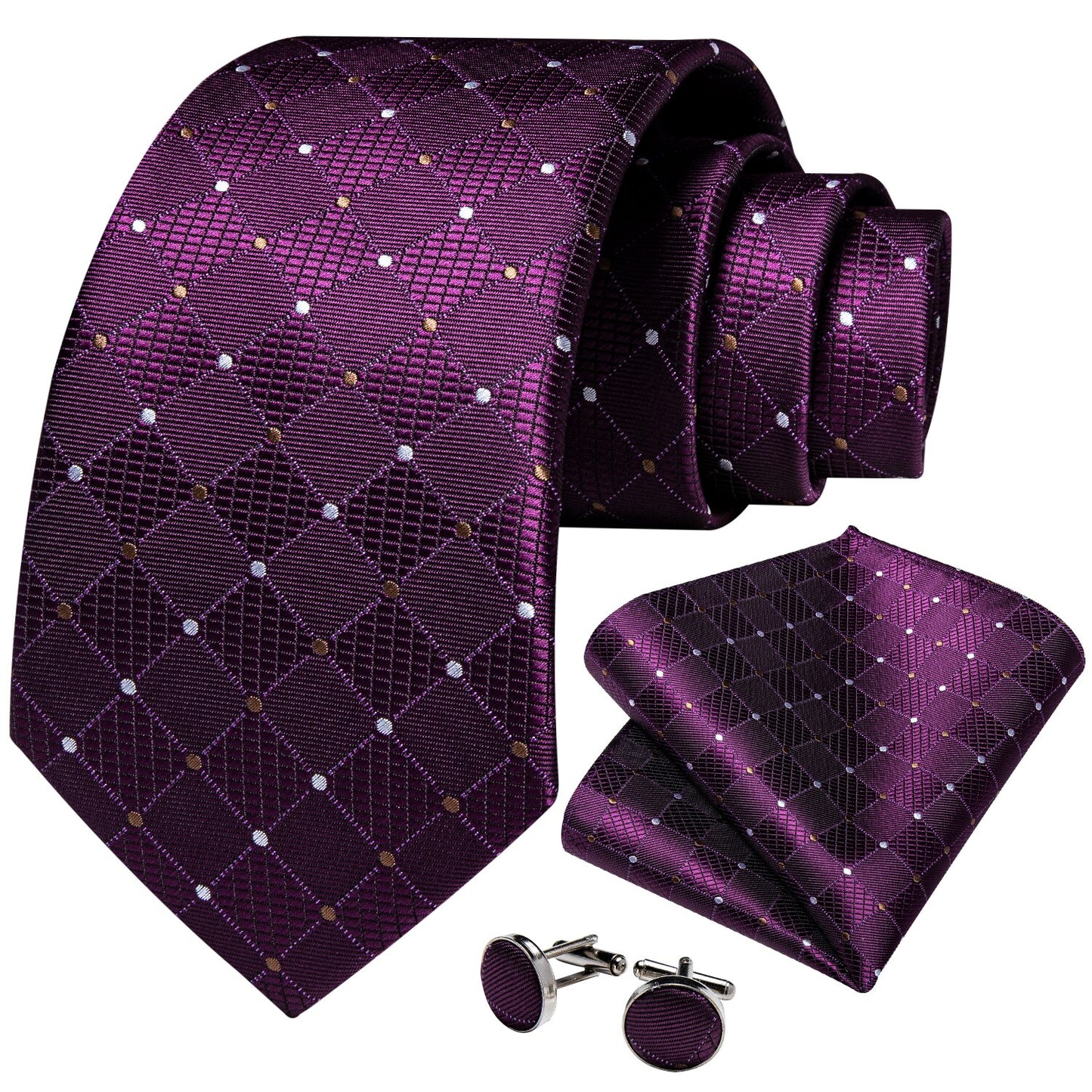 Polka dots In Purple Silk Tie Set