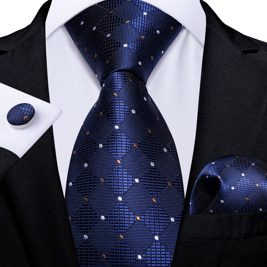 Polkadots In Navy Blue Silk Tie Set