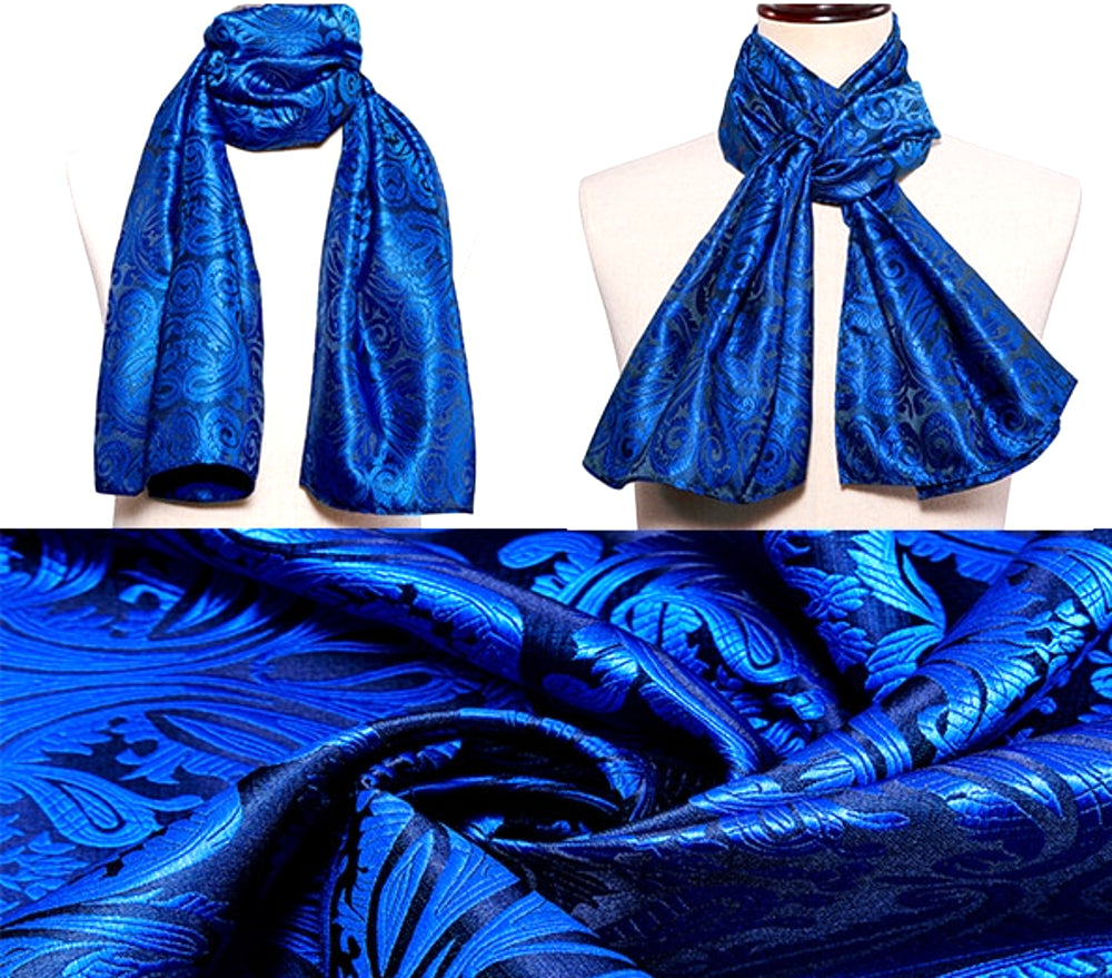 Royal Blue Floral Paisley Silk Scarf and Tie