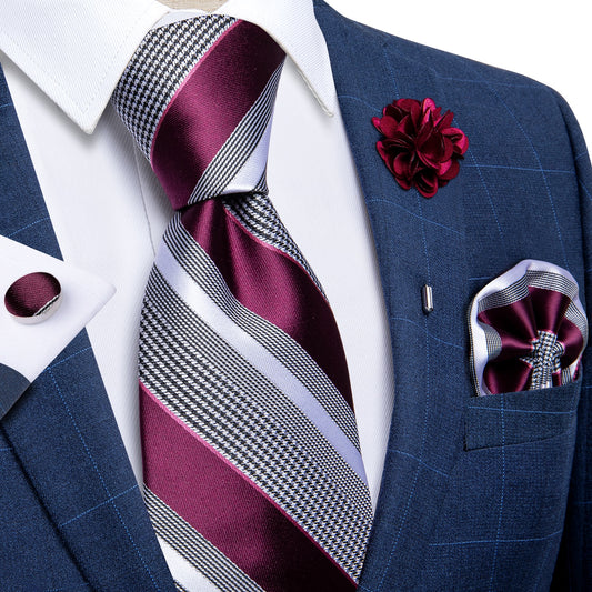 Burgundy Stripes Silk Tie Set