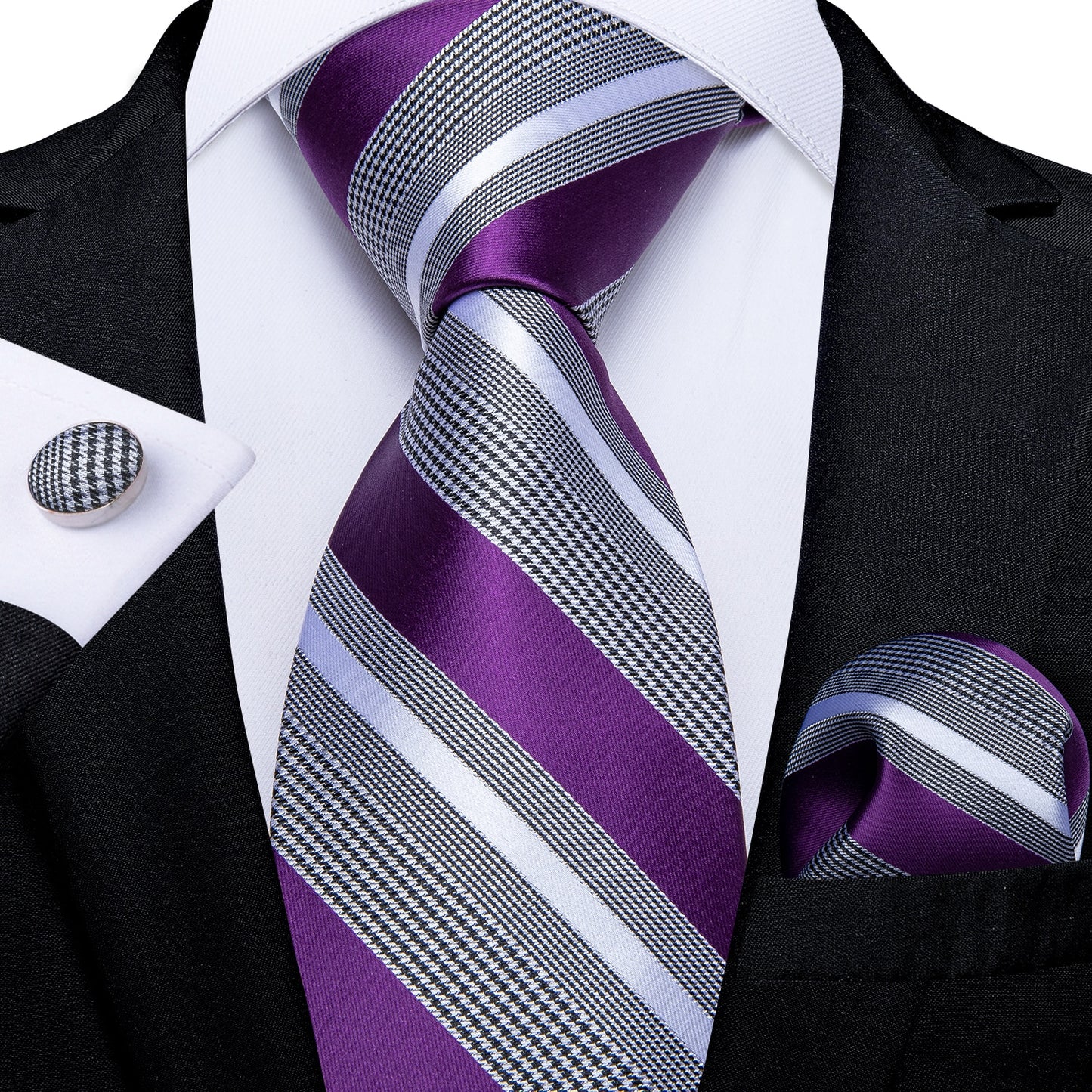 Lilac Stripes Silk Tie Set