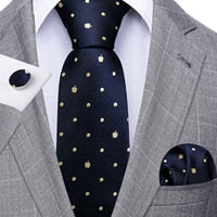 White Apple and Dots In Dark Blue Tie Set