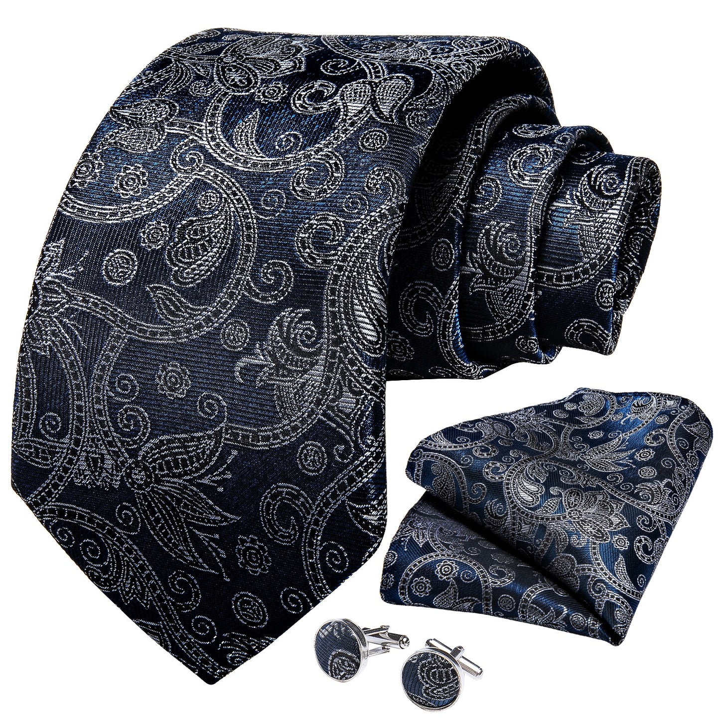 Gray Floral In Navy Blue Paisley Tie Set