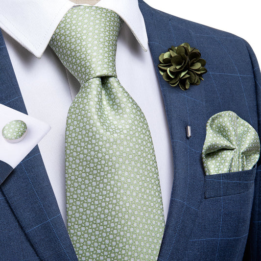 Classy Light Green Dots Tie Set