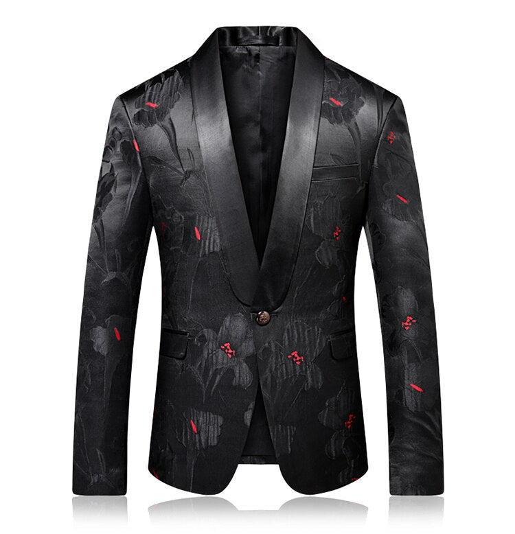 Stigma Red Floral In Black Tuxedo Jacket