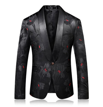 Stigma Red Floral In Black Tuxedo Jacket