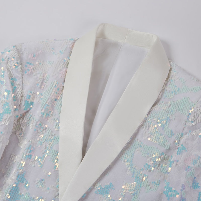 White Velvet Sequins Tuxedo Jacket