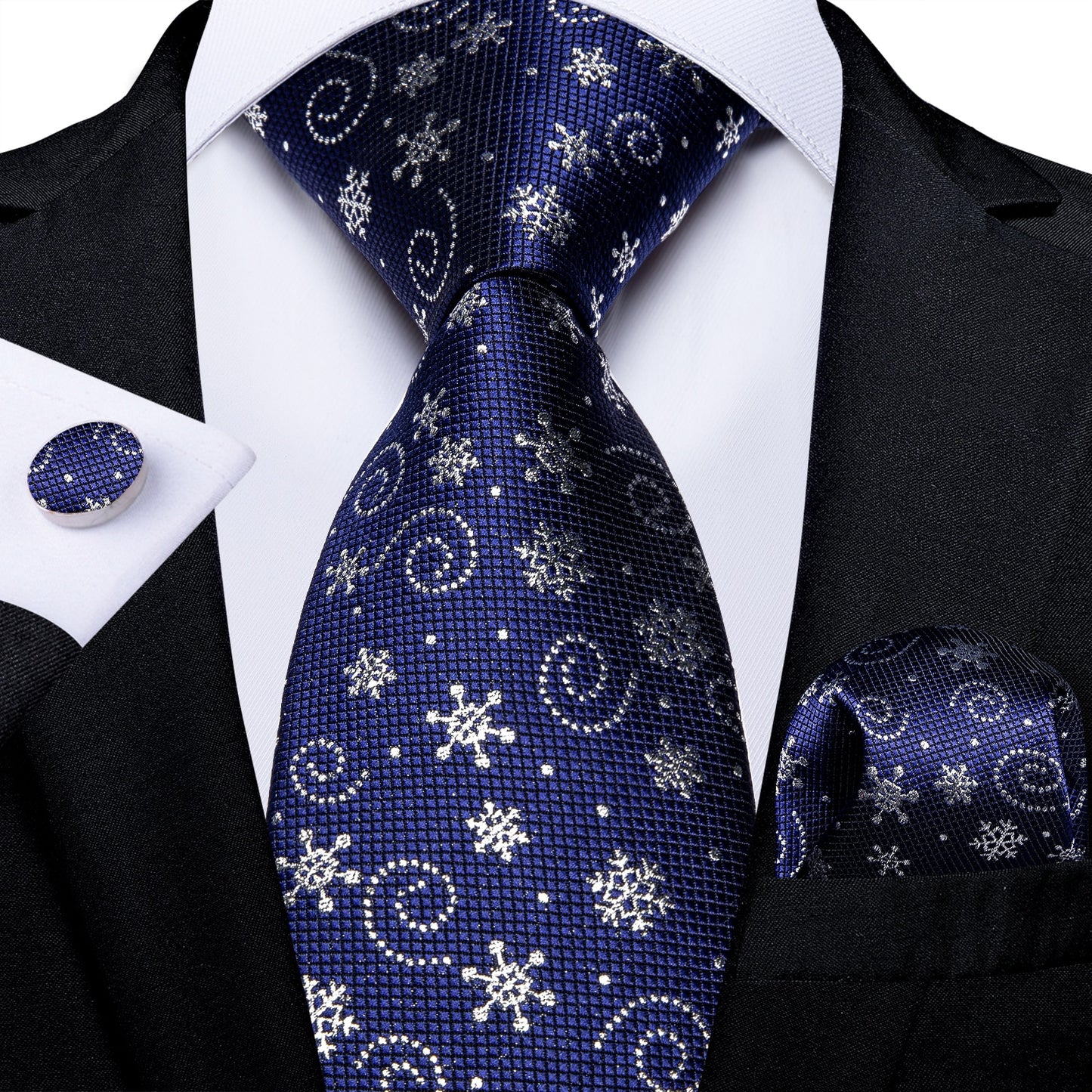 Silver Blue Snowflakes Silk Tie Set