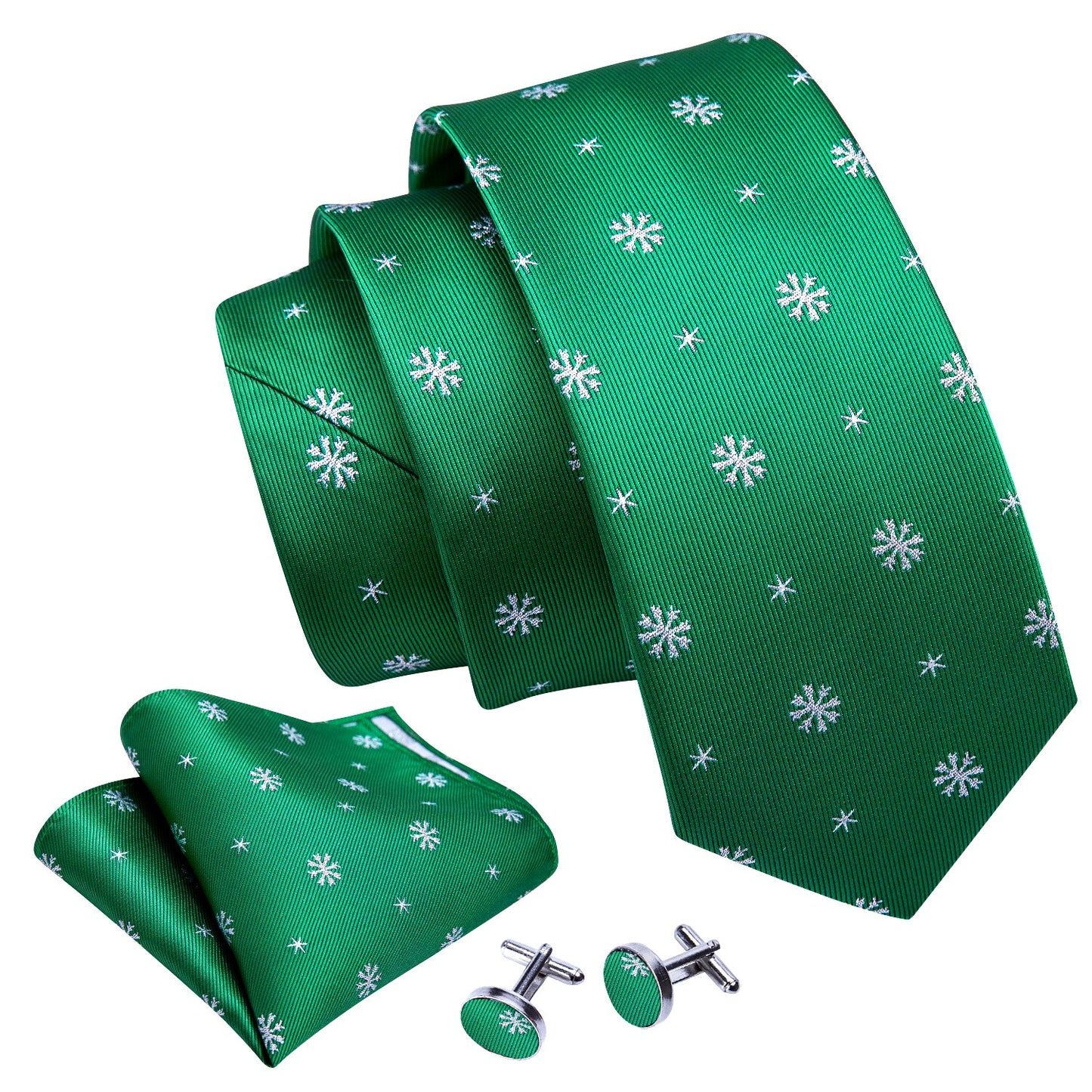 Snowflakes In Green Silk Tie Set