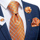 Champagne Checkered In Orange Tie Set with Brooch - Masculine Clothes
