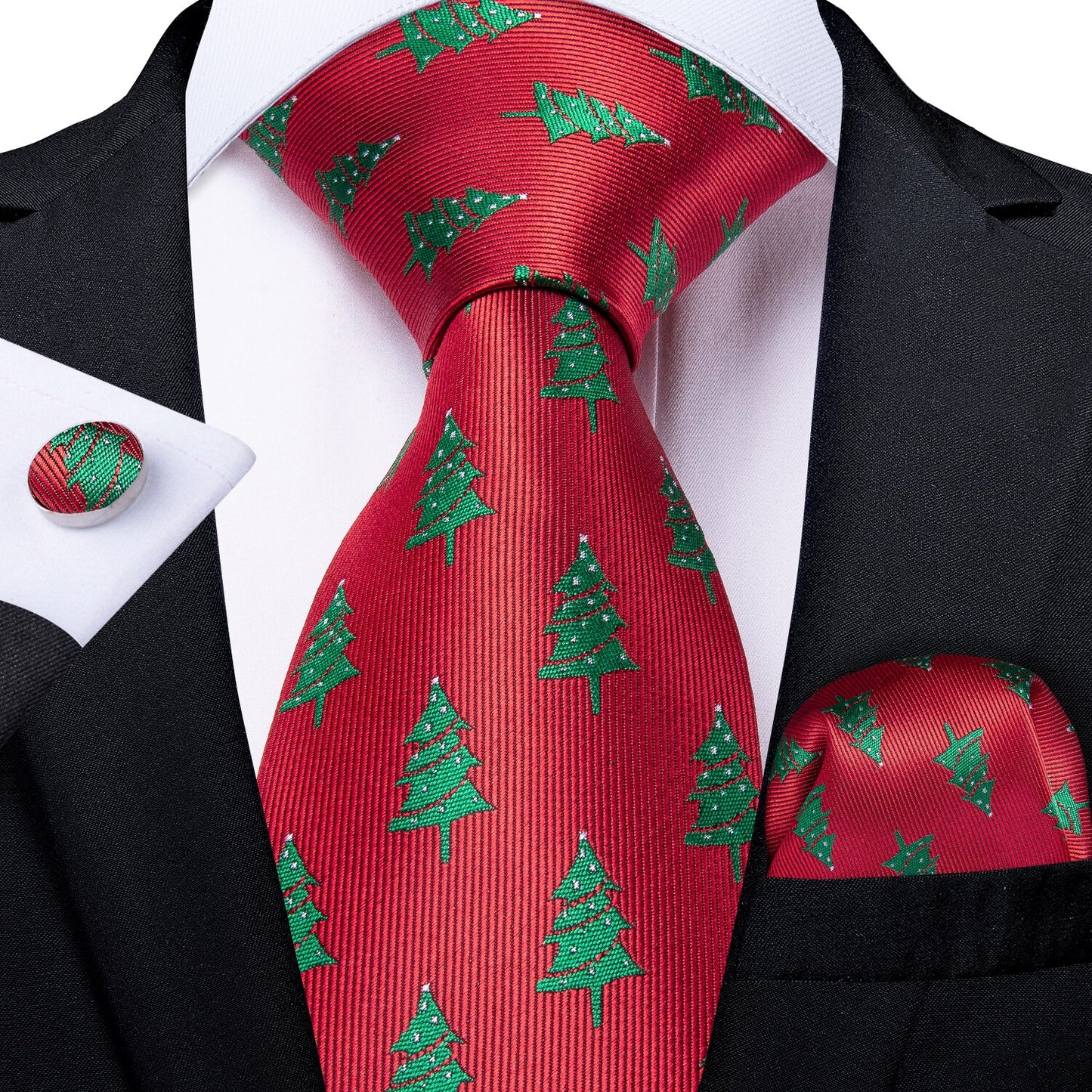 Christmas Tree Tie, Pocket Square and Cufflinks